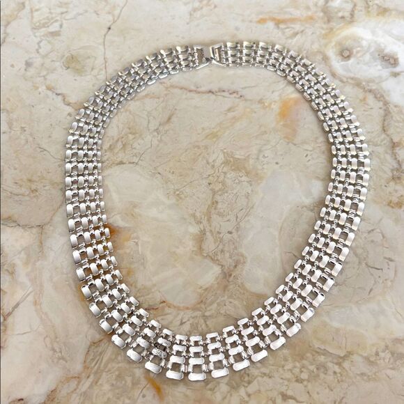 Vintage Napier Silver Tone Chainlink Choker Necklace - Picture 6 of 9